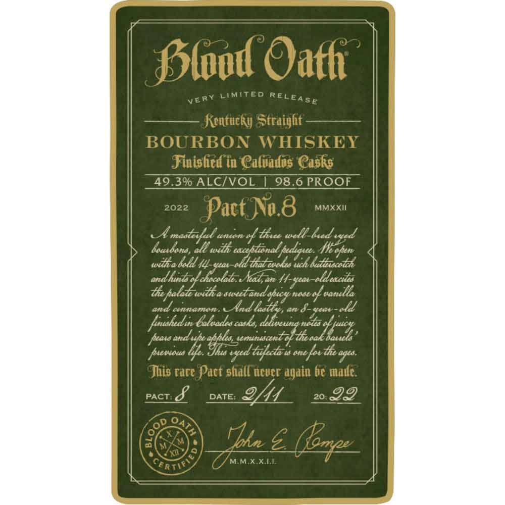 Blood Oath Pact 8 Bourbon Label