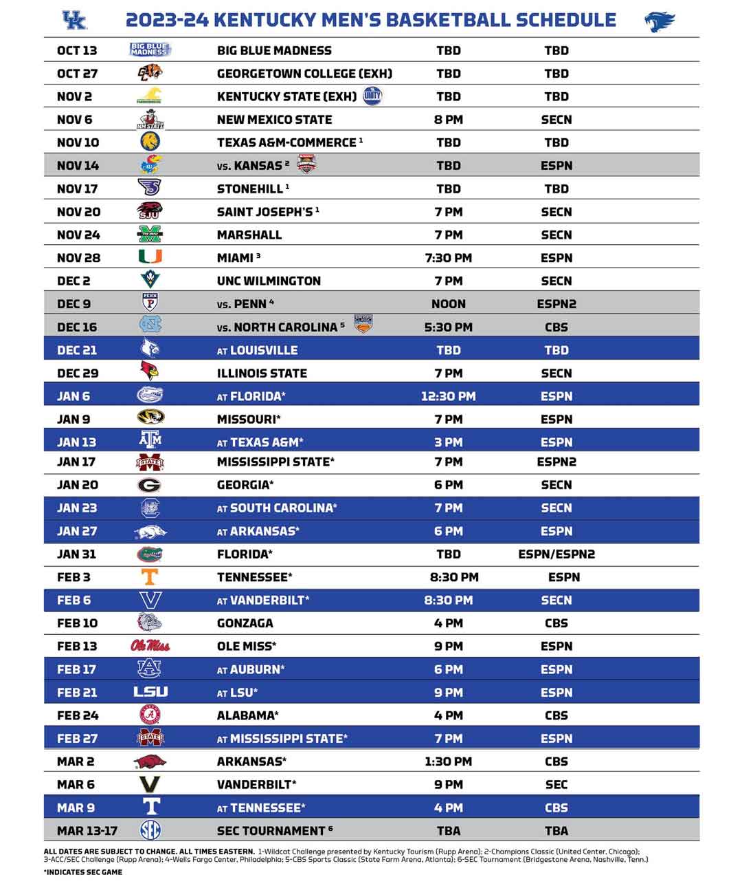 Kentucky Basketball Schedule 20232024 KY Supply Co